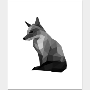 Low Poly Fox in Grey Posters and Art